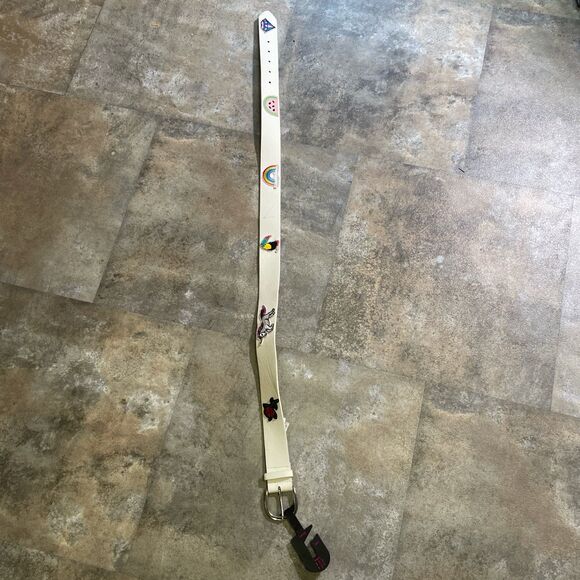 vintage y2k white faux leather nobo belt with embroidered designs - Picture 1 of 7